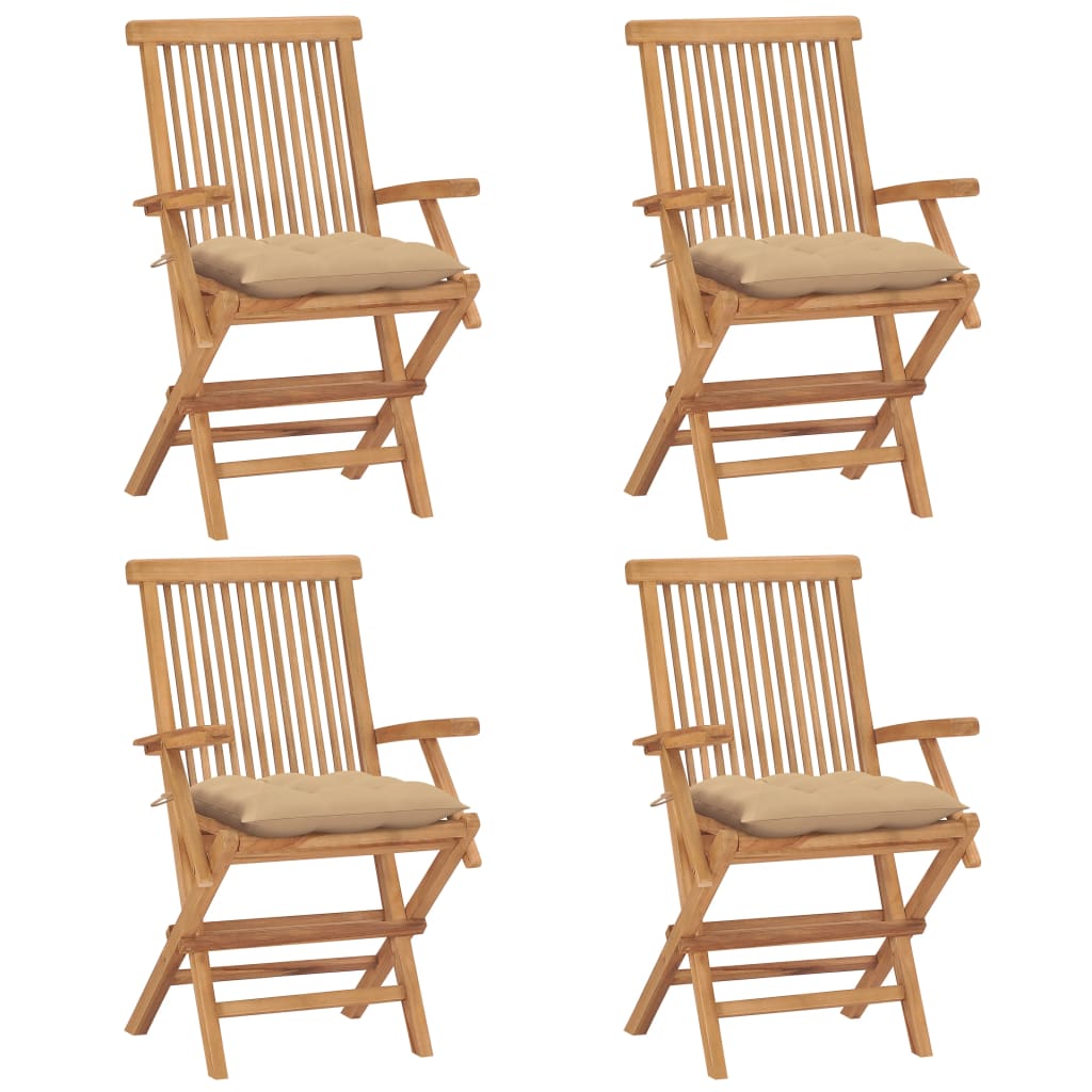 Sedie da Giardino con Cuscini Beige 4 pz Massello di Teak cod mxl 47752