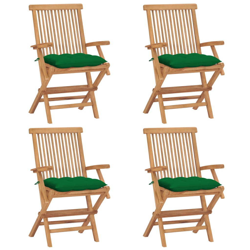 Sedie da Giardino con Cuscini Verdi 4 pz Massello di Teak cod mxl 18452