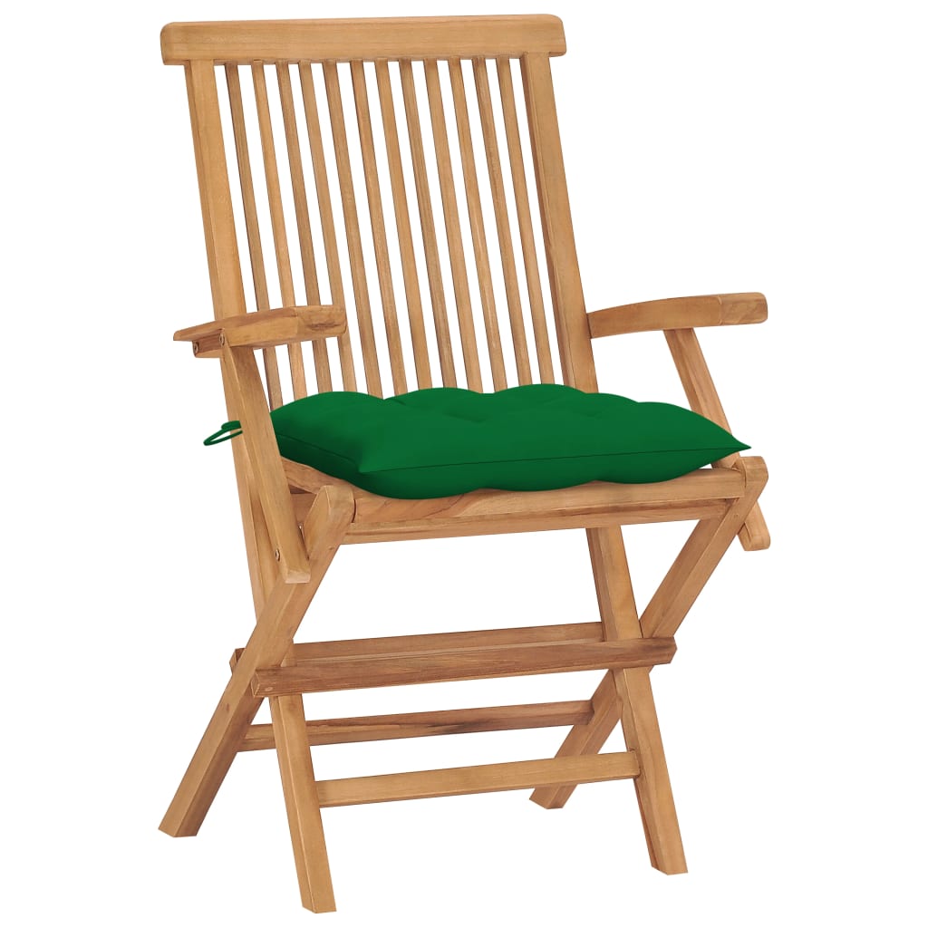 Sedie da Giardino con Cuscini Verdi 4 pz Massello di Teak cod mxl 18452