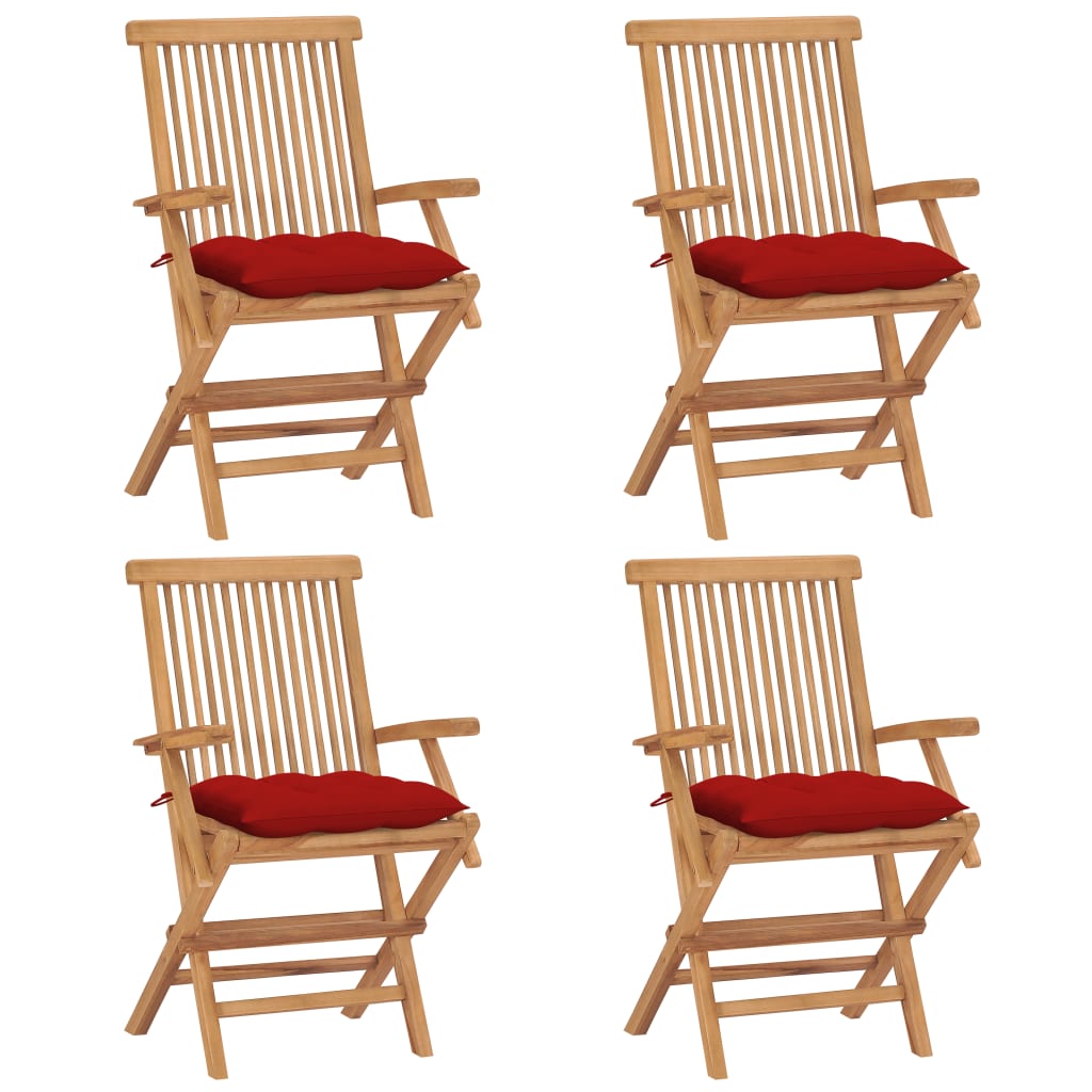 Sedie da Giardino con Cuscini Rossi 4 pz Massello di Teak cod mxl 45177