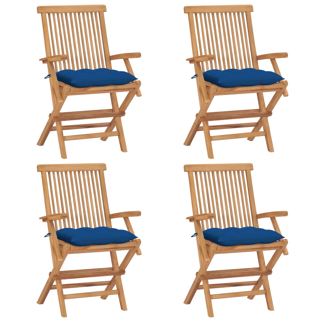 Sedie da Giardino con Cuscini Blu 4 pz Massello di Teak cod mxl 7248