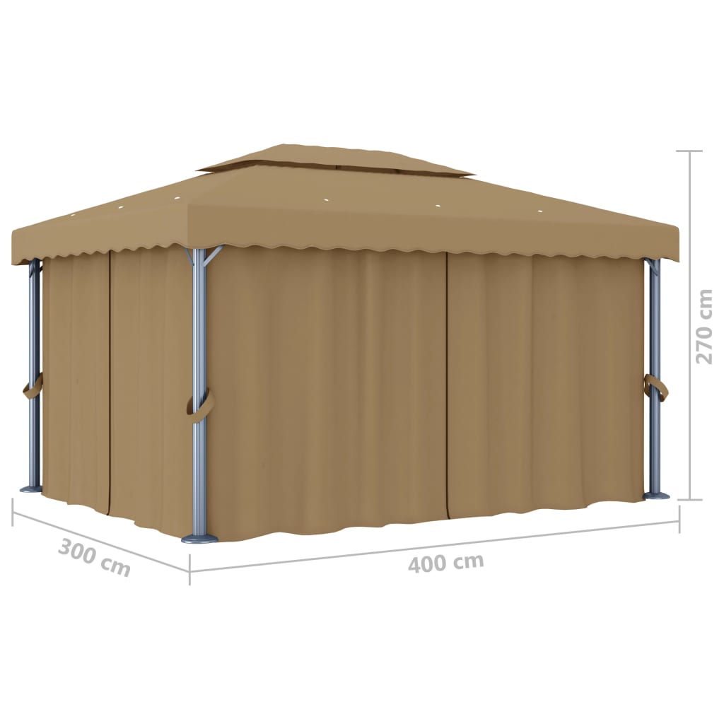 Gazebo con Tende 4x3 cm Grigio Talpa in Alluminio cod mxl 46571