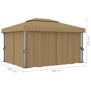 Gazebo con Tende 4x3 cm Grigio Talpa in Alluminio cod mxl 46571