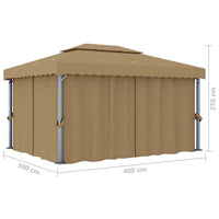 Gazebo con Tende 4x3 cm Grigio Talpa in Alluminio