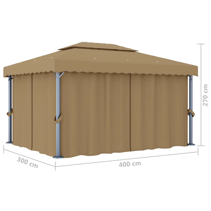 Gazebo con Tende 4x3 cm Grigio Talpa in Alluminio