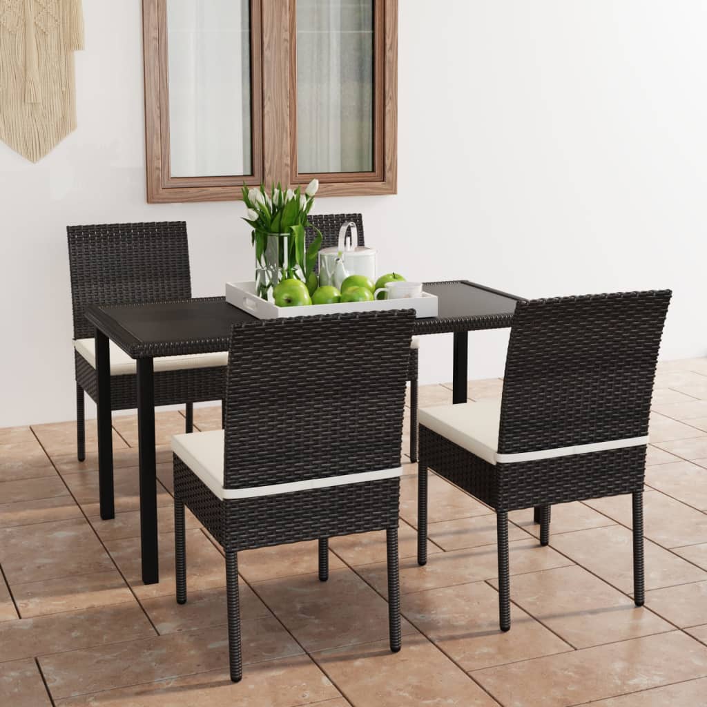 Set da Pranzo da Giardino 5 pz in Polyrattan Nero cod mxl 42018