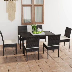 Set da Pranzo da Giardino 7 pz in Polyrattan Nero cod mxl 38576