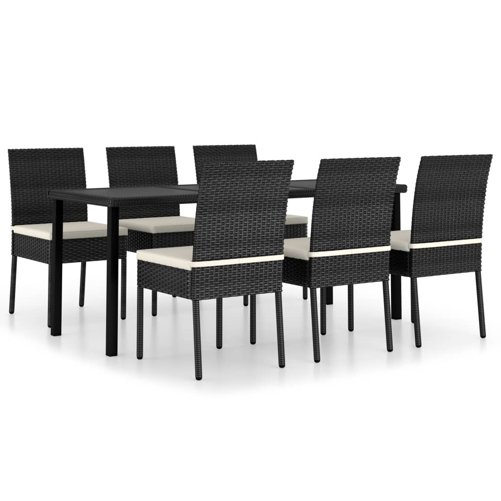 Set da Pranzo da Giardino 7 pz in Polyrattan Nero cod mxl 38575