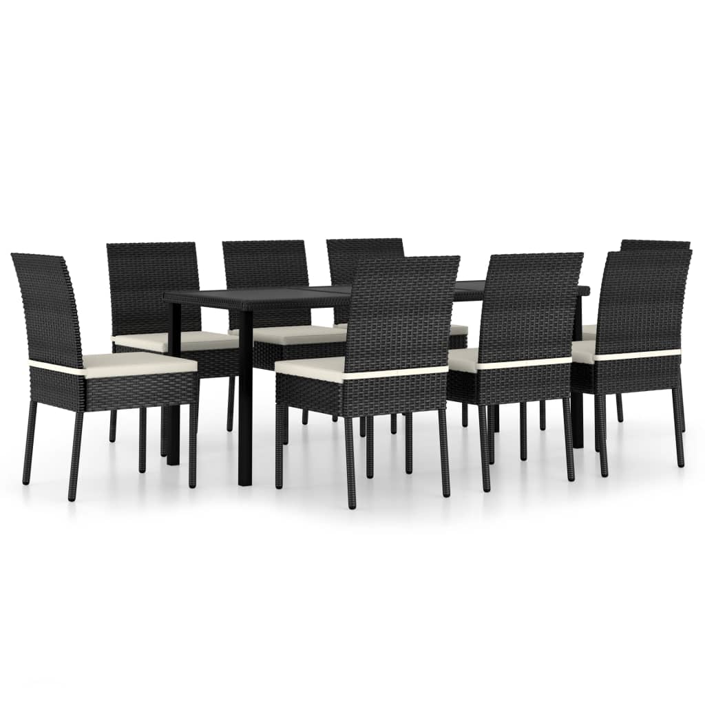 Set da Pranzo da Giardino 9 pz in Polyrattan Nero cod mxl 38577