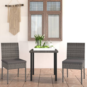 Set da Pranzo da Giardino 3 pz in Polyrattan Grigio cod mxl 36156