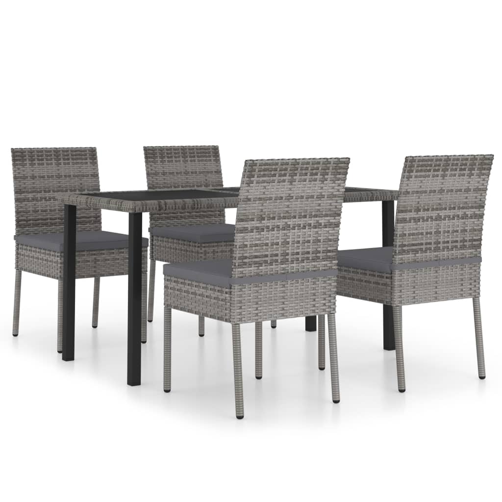 Set da Pranzo da Giardino 5 pz in Polyrattan Grigio cod mxl 36153