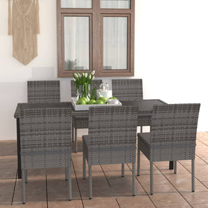 Set da Pranzo da Giardino 7 pz in Polyrattan Grigio cod mxl 36152