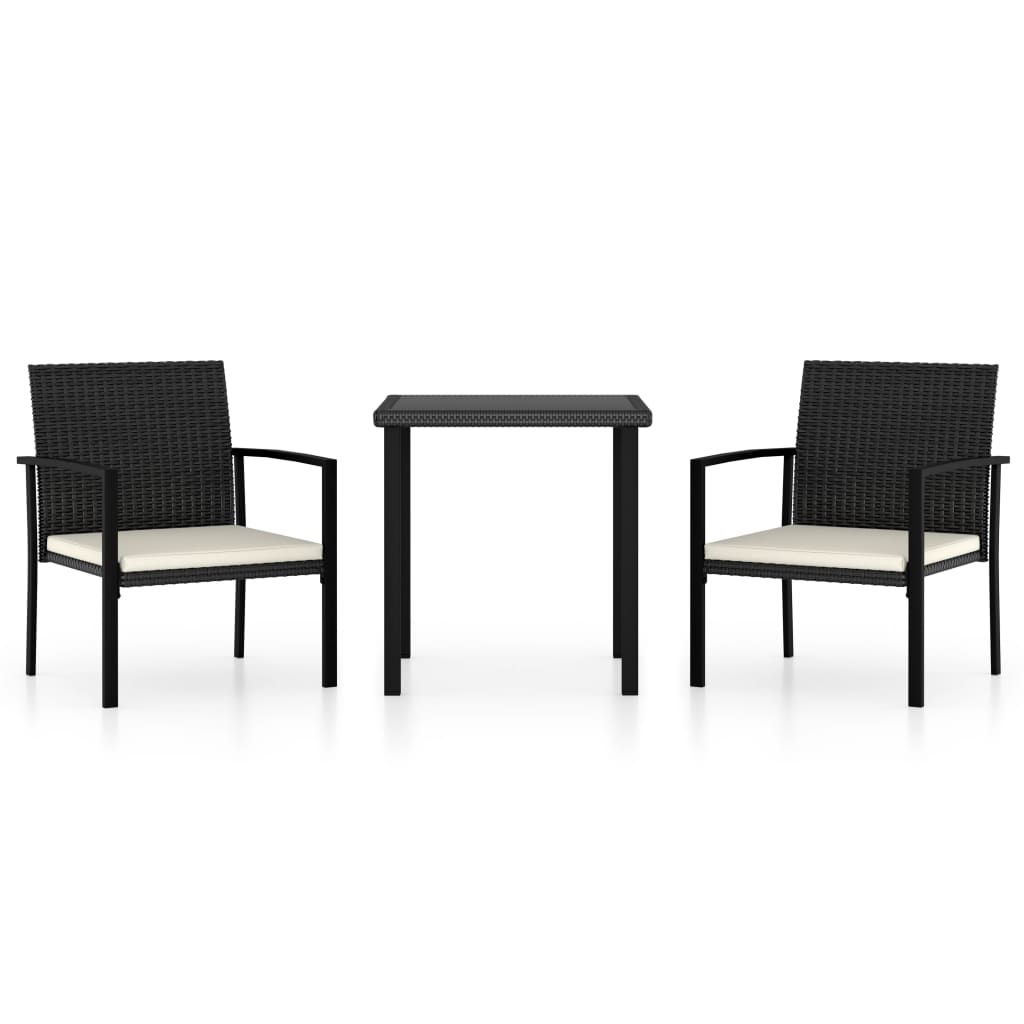 Set da Pranzo da Giardino 3 pz in Polyrattan Nero cod mxl 36151