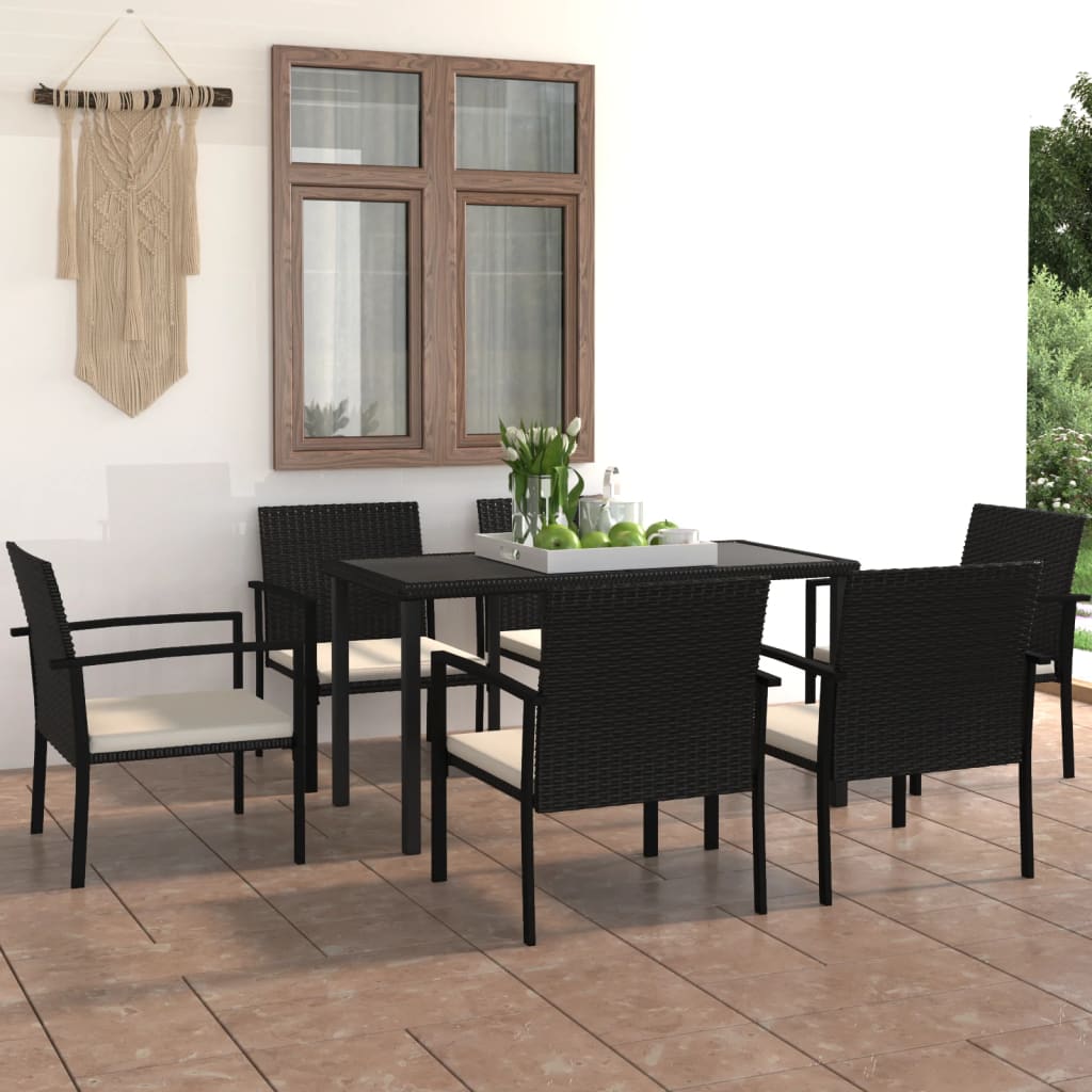 Set da Pranzo da Giardino 7 pz in Polyrattan Nero 3065708