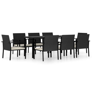 Set da Pranzo da Giardino 9 pz in Polyrattan Nero cod mxl 36922