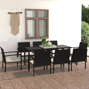 Set da Pranzo da Giardino 9 pz in Polyrattan Nero cod mxl 36922