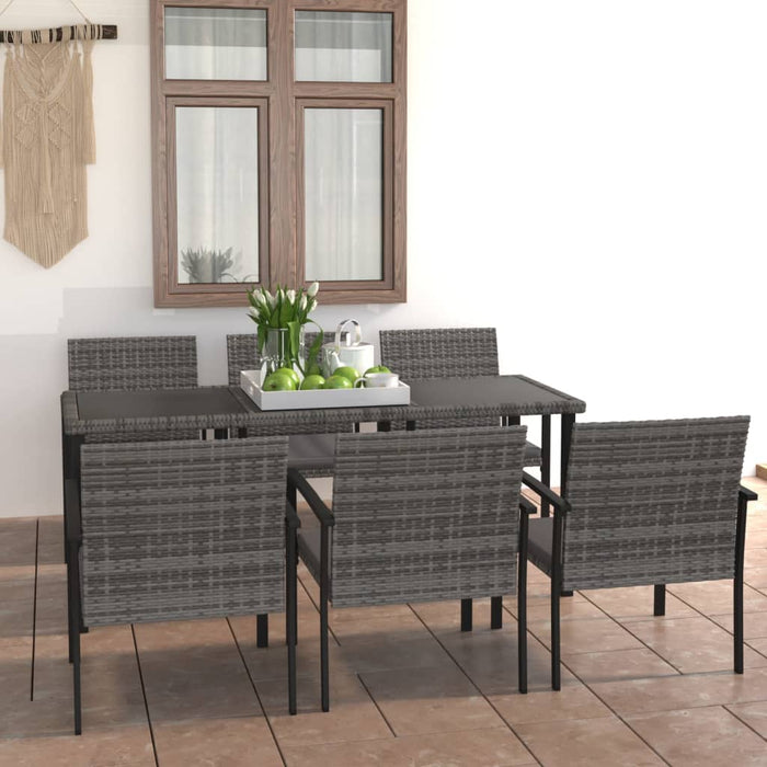 Set da Pranzo da Giardino 7 pz in Polyrattan Grigio cod mxl 36143