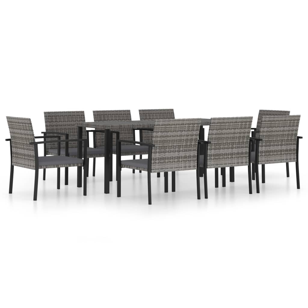 Set da Pranzo da Giardino 9 pz in Polyrattan Grigio cod mxl 36142