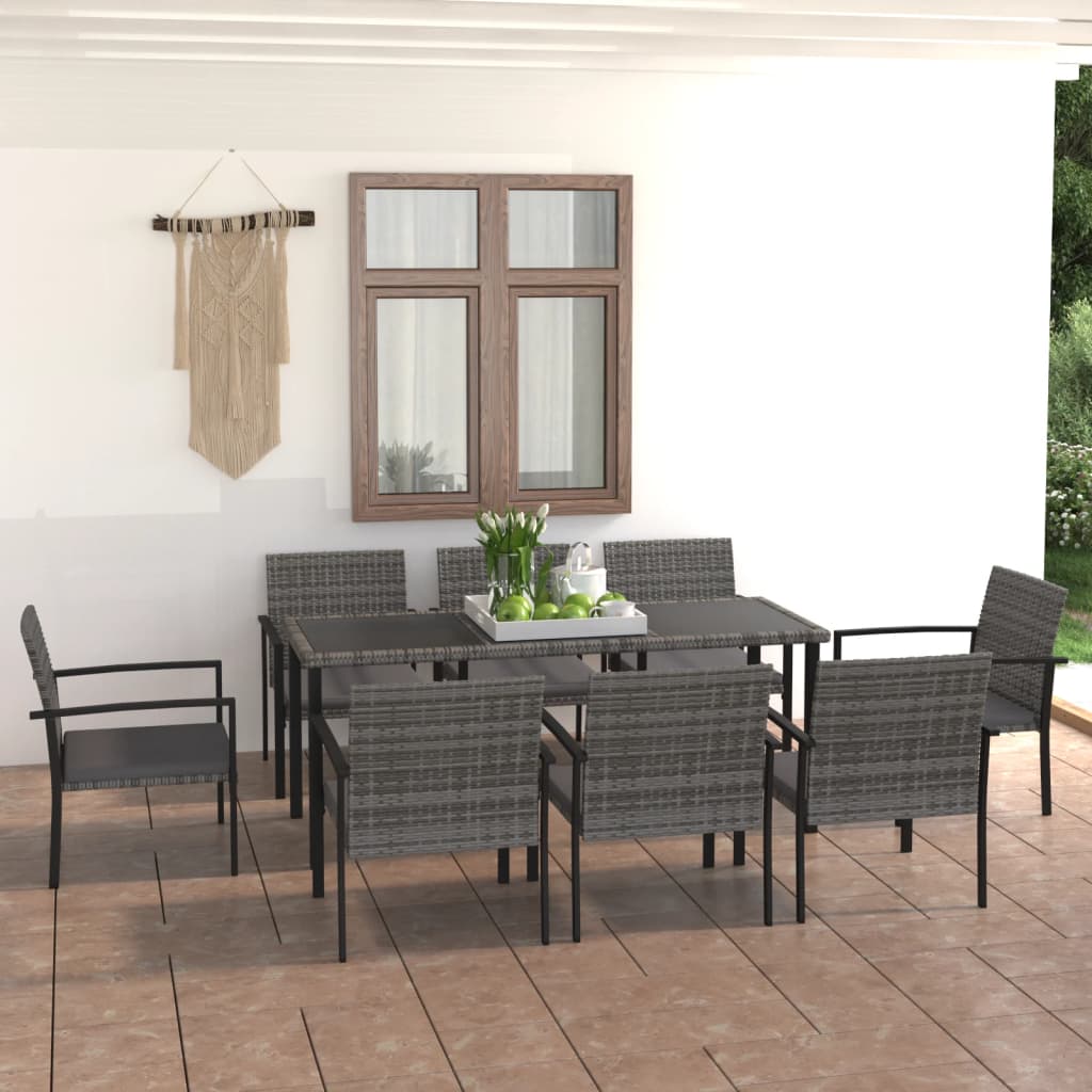 Set da Pranzo da Giardino 9 pz in Polyrattan Grigio cod mxl 36142