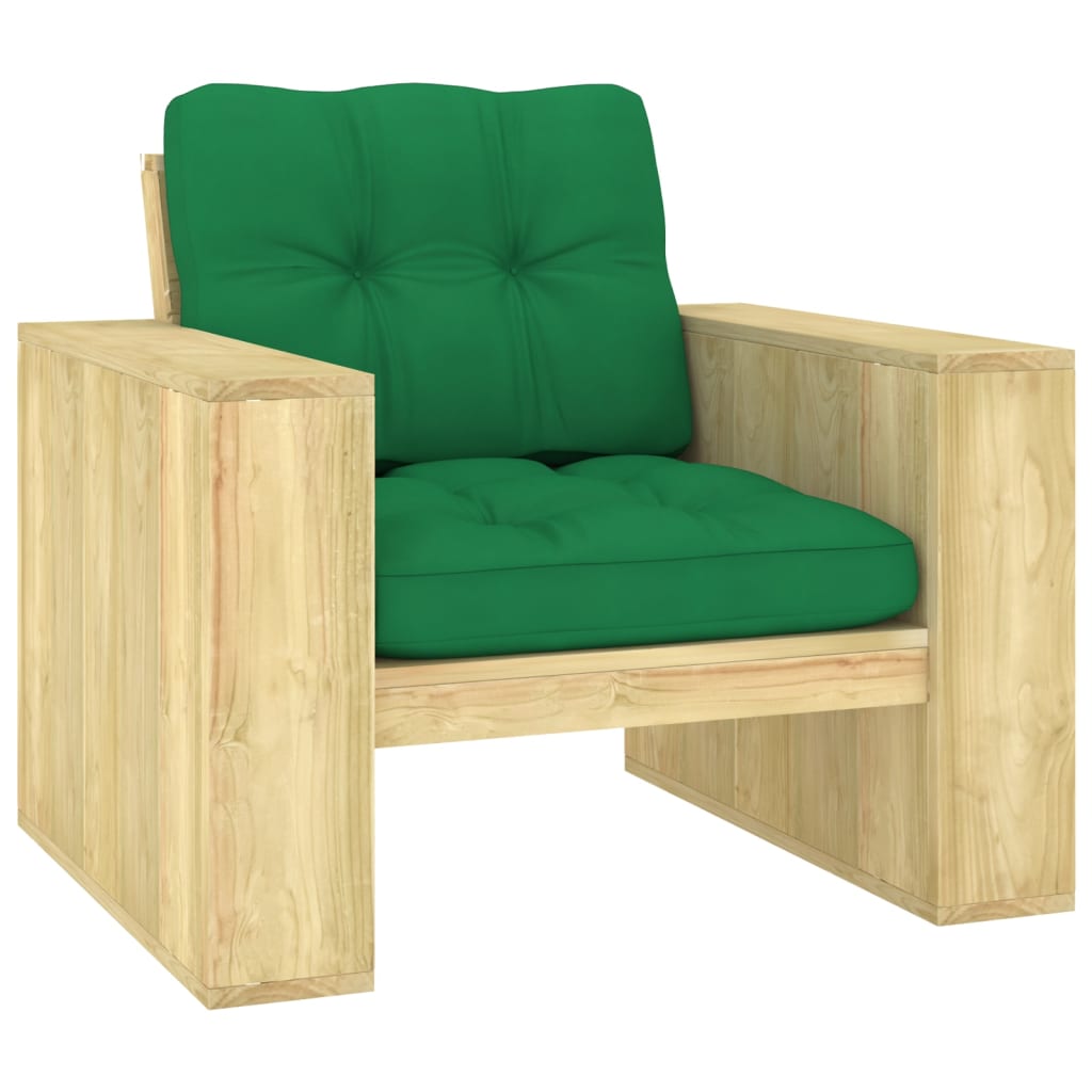 Sedia da Giardino Cuscini Verdi in Legno di Pino Impregnato  cod mxl 45709