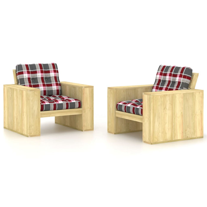 Sedie Giardino 2 pz Cuscini Tartan Rosso Legno Pino Impregnato 3065802