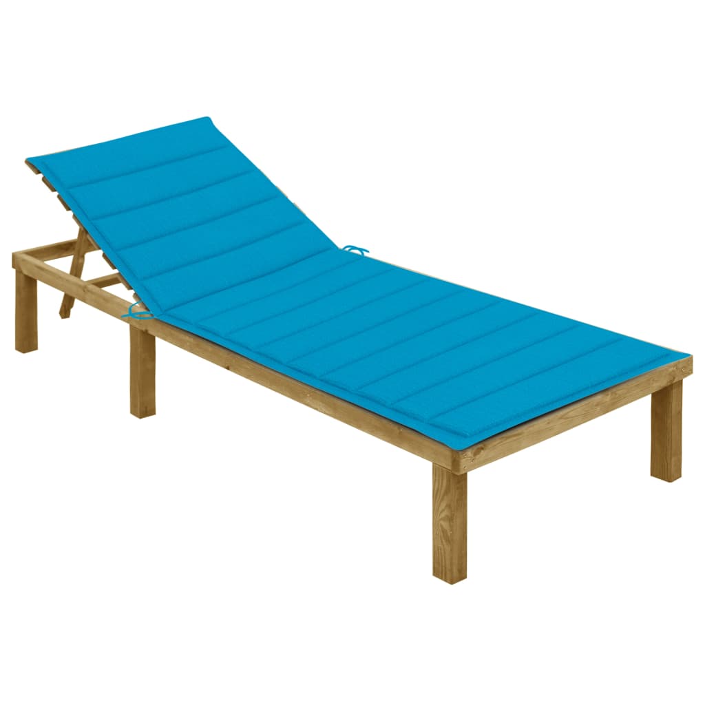 Lettino da Giardino con Cuscino Blu Legno Pino Impregnato 3065823