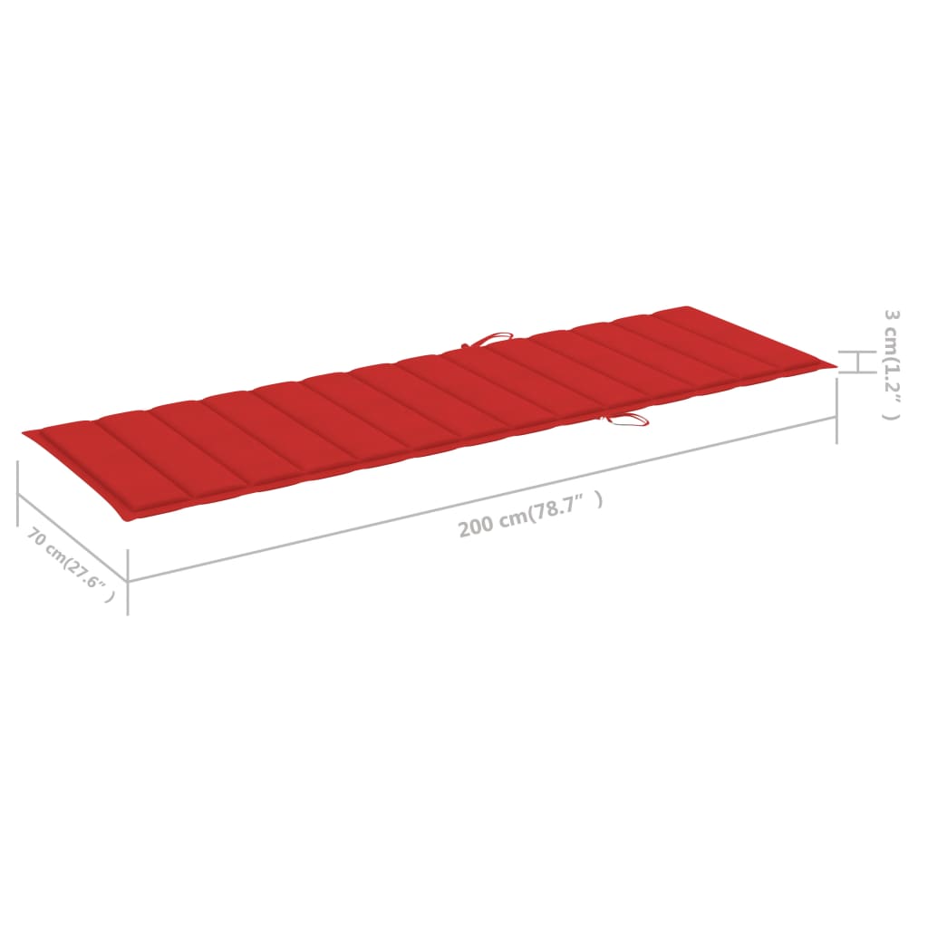 Lettino da Giardino con Cuscino Rosso in Legno Pino Impregnato cod mxl 24047