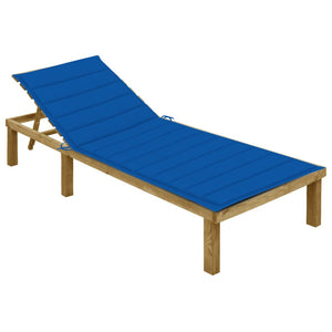 Lettino da Giardino con Cuscino Blu Royal Legno Pino Impregnato cod mxl 7822