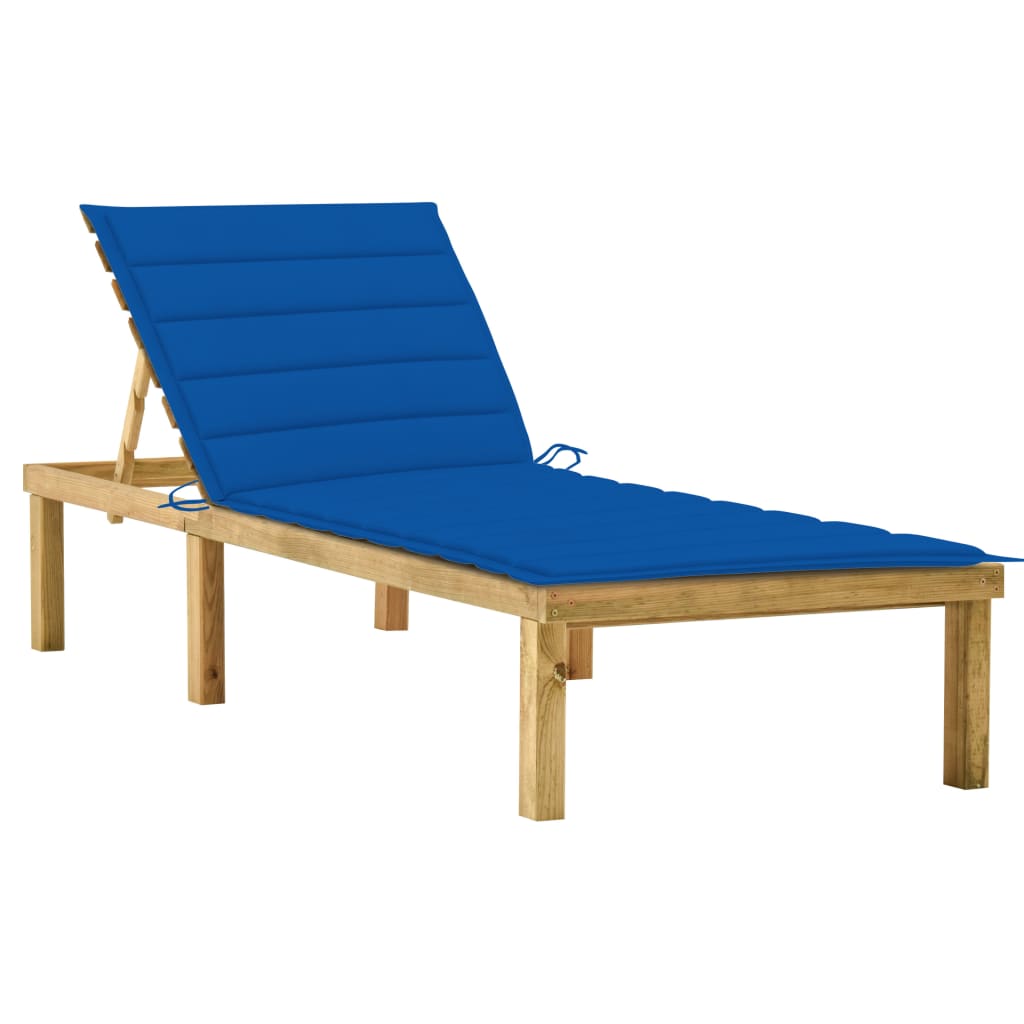 Lettino da Giardino con Cuscino Blu Royal Legno Pino Impregnato 3065859