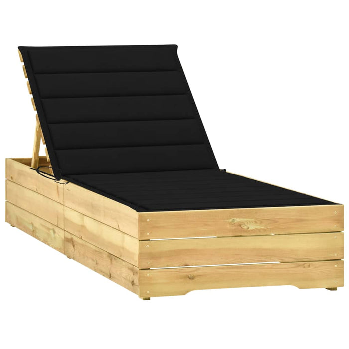 Lettino da Giardino con Cuscino Nero Legno di Pino Impregnato cod mxl 10451