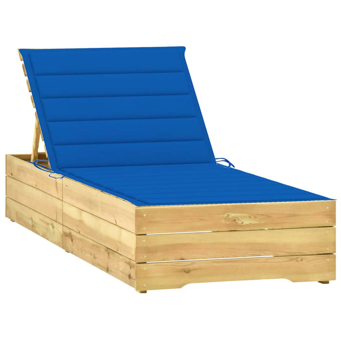 Lettino da Giardino con Cuscino Blu Royal Legno Pino Impregnato 3065919