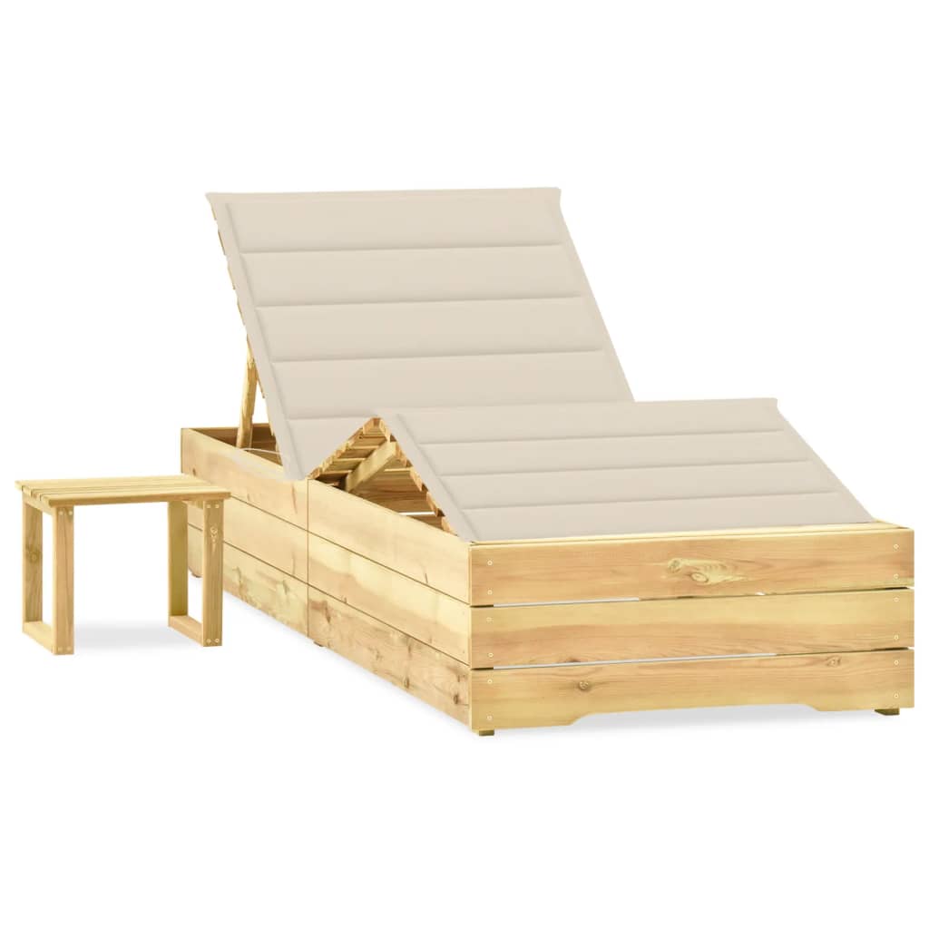 Lettino da Giardino con Tavolino Cuscino Legno Pino Impregnato 3065956