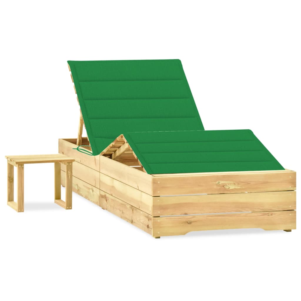 Lettino da Giardino con Tavolino Cuscino Legno Pino Impregnato 3065959