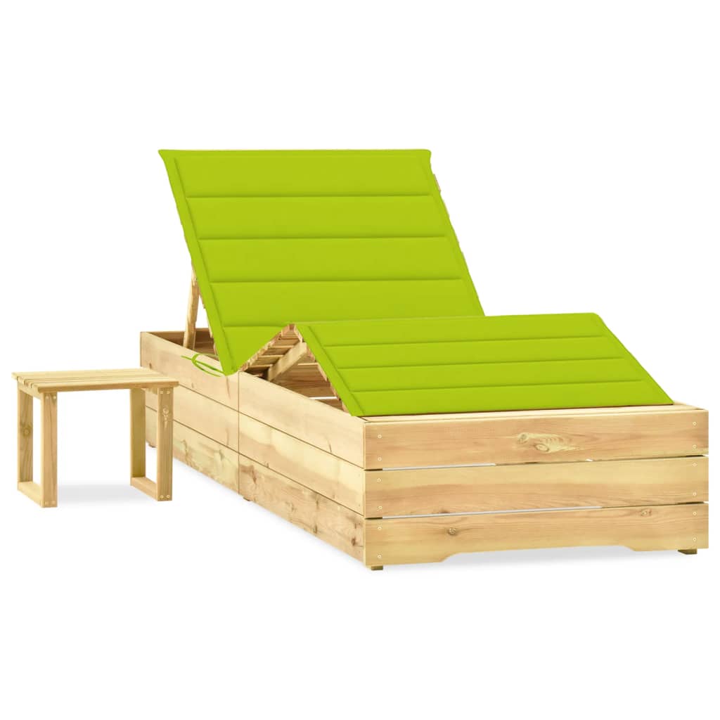 Lettino da Giardino con Tavolino Cuscino Legno Pino Impregnato 3065965