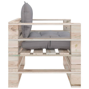 Divano da Giardino in Pallet con Cuscini Grigi in Legno di Pino cod mxl 72831