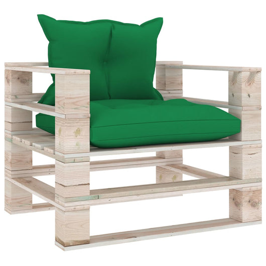 Poltrona da Giardino Pallet con Cuscini Verdi in Legno di Pinocod mxl 120501