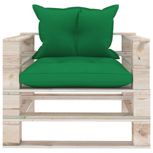 Poltrona da Giardino Pallet con Cuscini Verdi in Legno di Pinocod mxl 120501