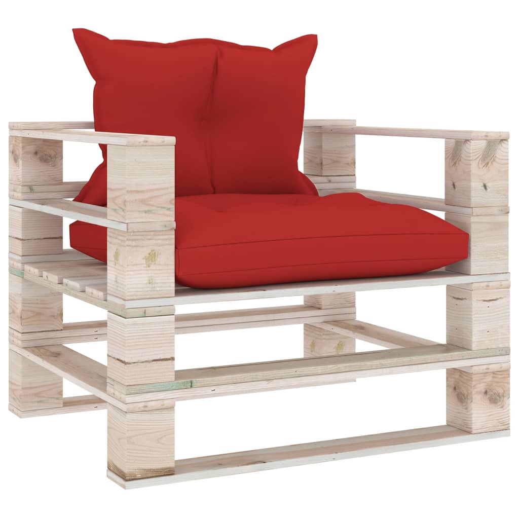 Poltrona da Giardino Pallet con Cuscini Rossi in Legno di Pino 3066047