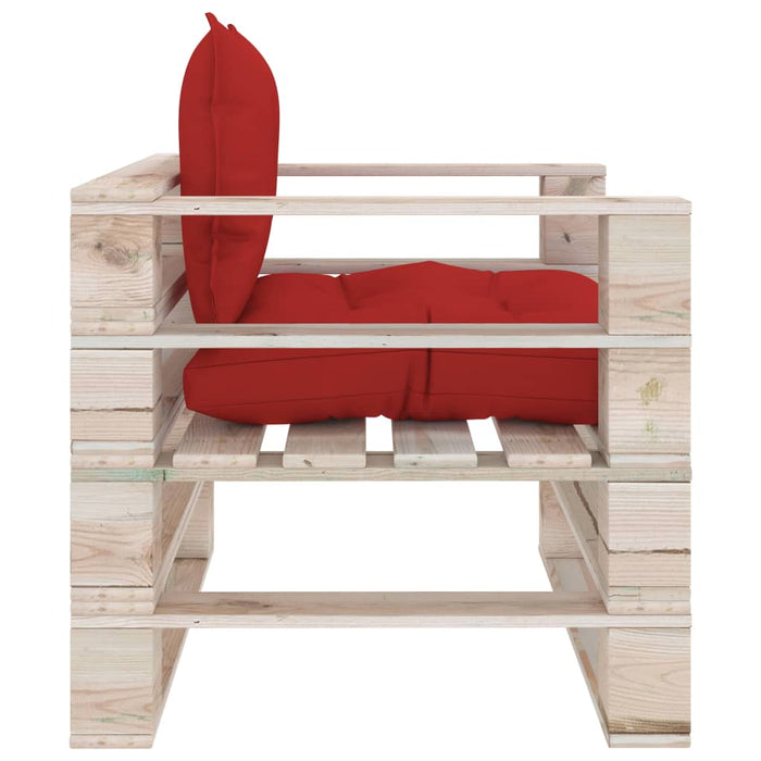 Poltrona da Giardino Pallet con Cuscini Rossi in Legno di Pino 3066047