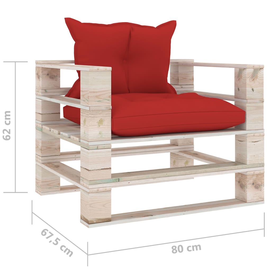 Poltrona da Giardino Pallet con Cuscini Rossi in Legno di Pino 3066047