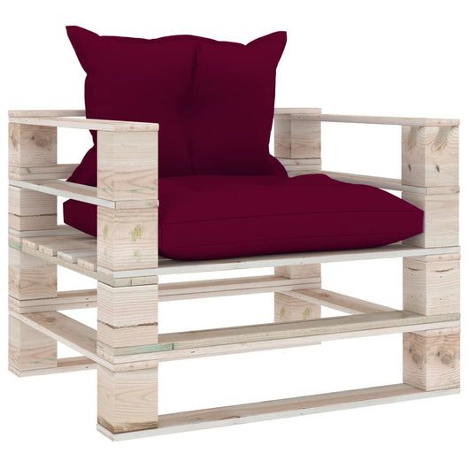 Poltrona Giardino Pallet con Cuscini Rosso Vino Legno di Pinocod mxl 96561