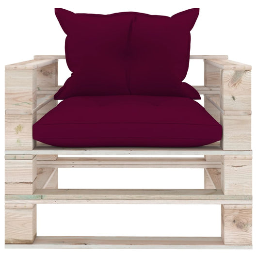 Poltrona Giardino Pallet con Cuscini Rosso Vino Legno di Pinocod mxl 96561