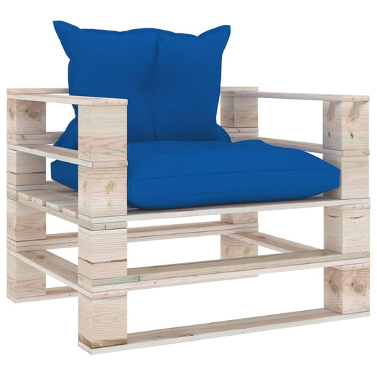 Divano da Giardino in Pallet Cuscini Blu Reale in Legno di Pino cod mxl 74207