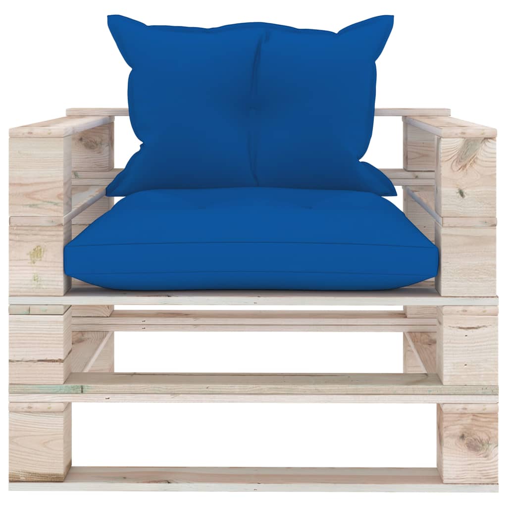 Divano da Giardino in Pallet Cuscini Blu Reale in Legno di Pino cod mxl 74207