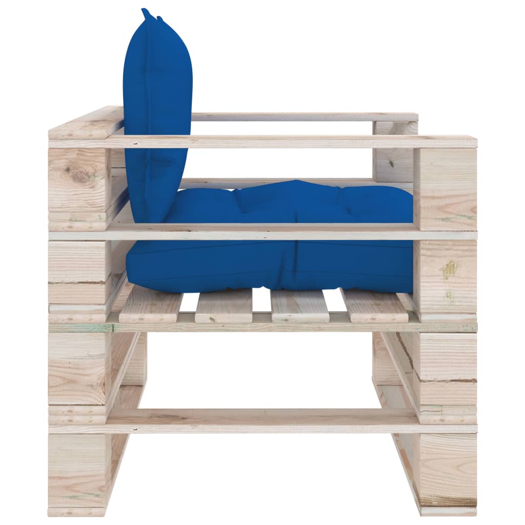 Divano da Giardino in Pallet Cuscini Blu Reale in Legno di Pino cod mxl 74207