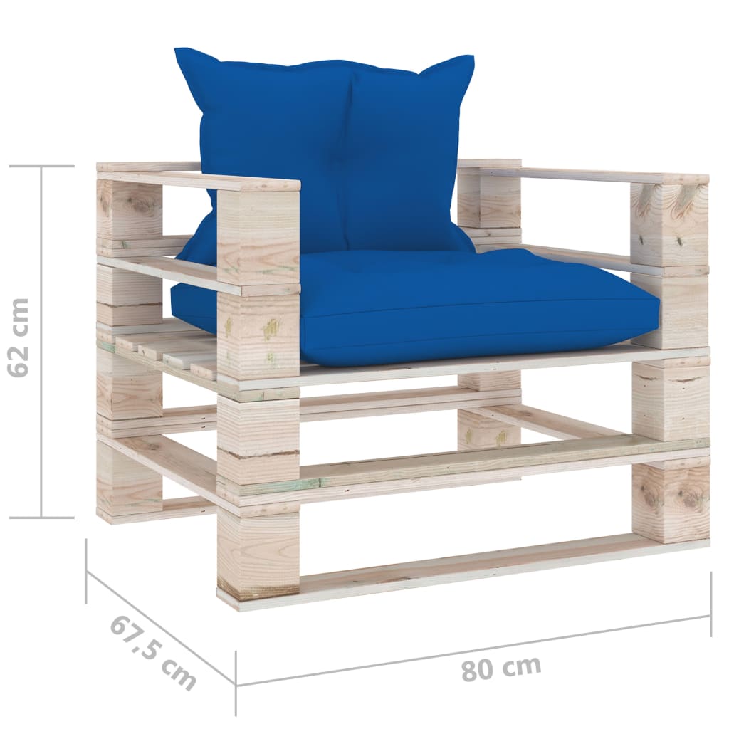 Divano da Giardino in Pallet Cuscini Blu Reale in Legno di Pino cod mxl 74207