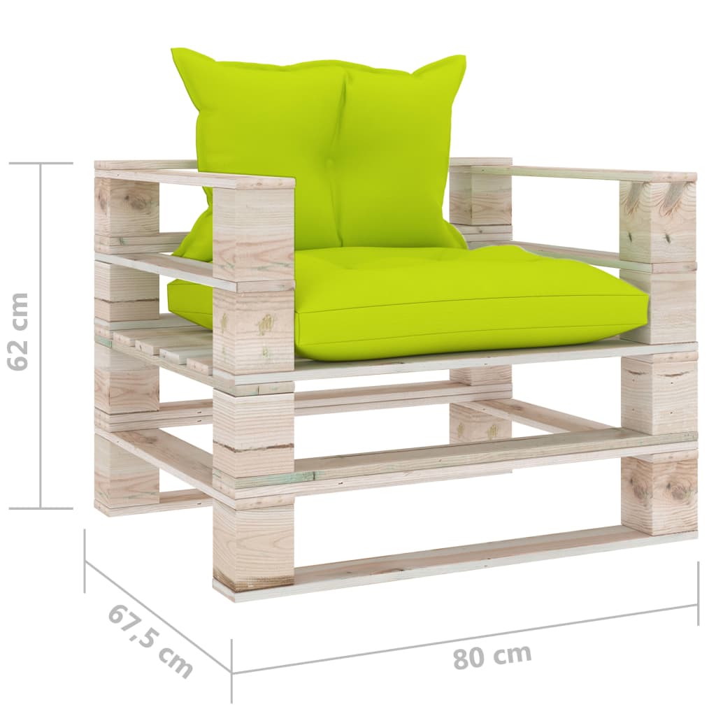 Divano da Giardino Pallet Cuscini Verde Brillante Legno di Pino cod mxl 74205