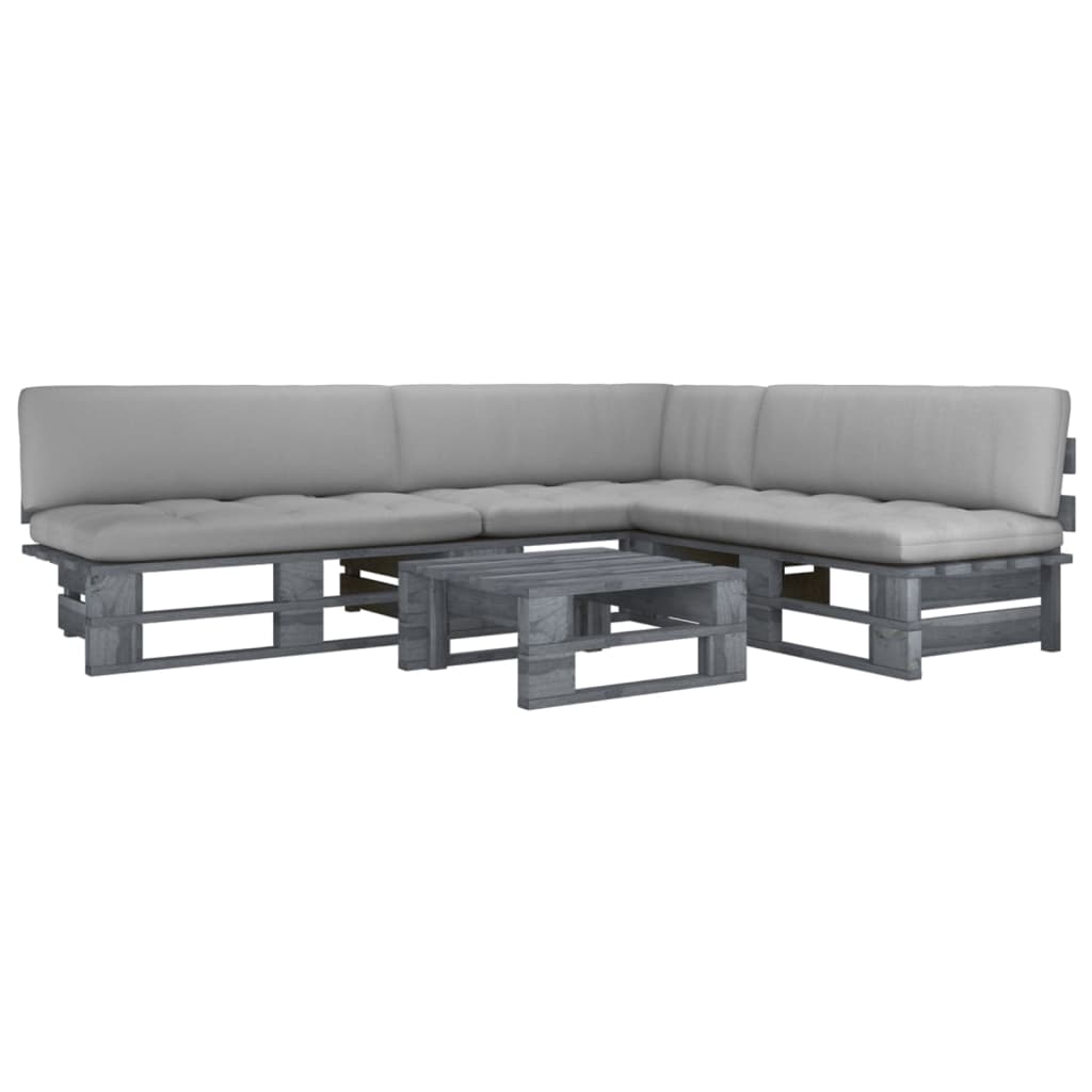 Set Divani in Pallet con Cuscini 4 pz in Pino Impregnato Grigio 3066699