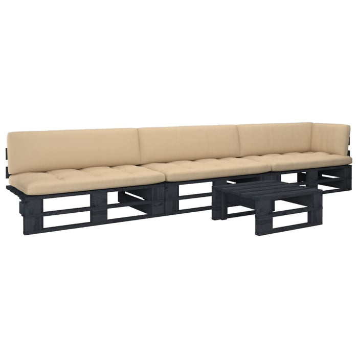 Set Divani in Pallet con Cuscini 4 pz in Pino Impregnato Nero 3066724