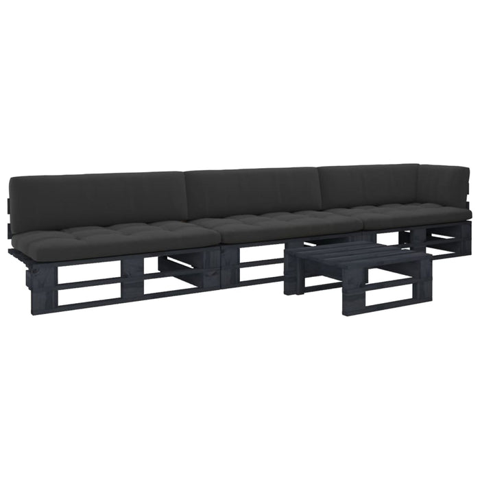 Set Divani in Pallet con Cuscini 4 pz in Pino Impregnato Nero 3066728